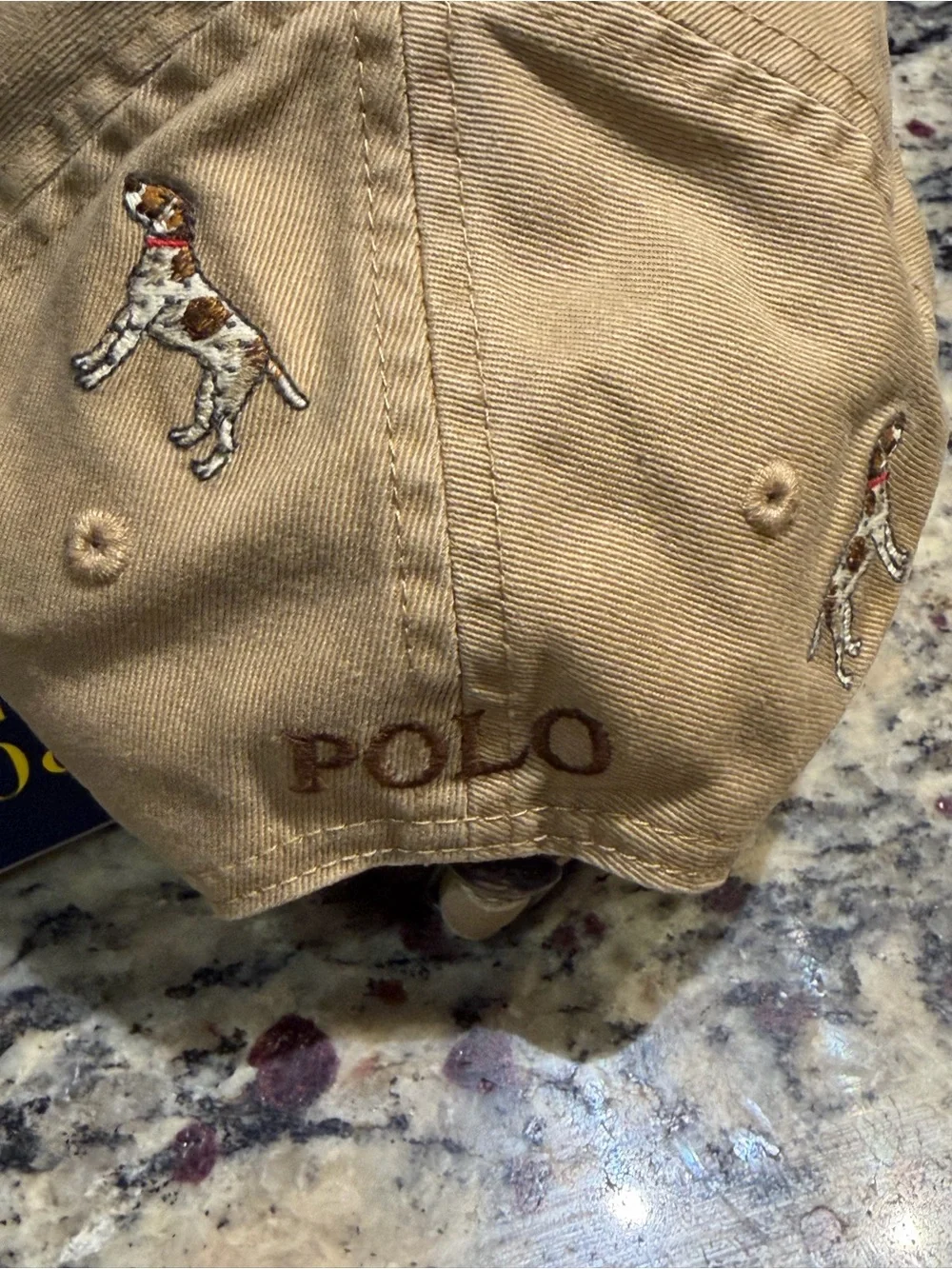 Polo by Ralph Lauren Tan Baseball Cap with Dog Motif Embroidery